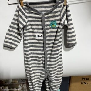 #2027-Carter's Gray and White Striped Footie with Frog Patch